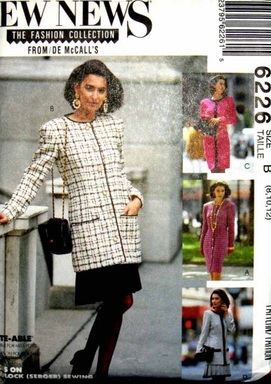M6226 New Sewing Pattern Misses' Coat Dress Jacket Skirt Classic for Career or Work Size 8 10 12