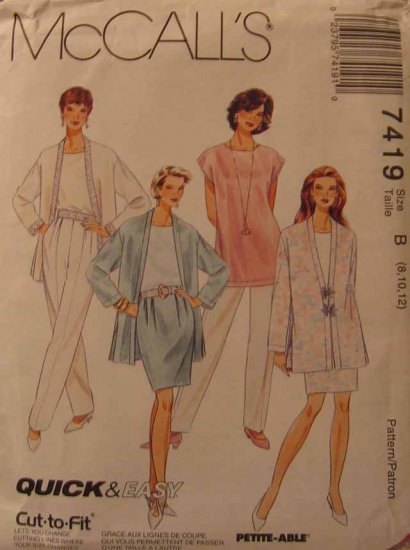 M7419 New Sewing Pattern Misses' Casual Cardigan Tunic Top Pant Skirt Size 8 10 12