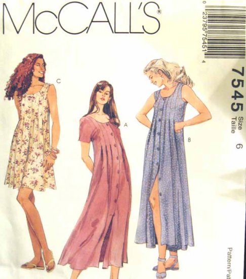 M7545 New Sewing Pattern Misses' or Juniors' Long Flowing Tucked Front Dress or Jumper size 6