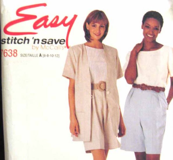 M7638 New Sewing Pattern Misses' Casual Easy Fast Top Jacket Shorts size 6 8 10 12