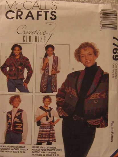 M7769 New Sewing Pattern Miss Juniors Creative Craft Blanket Jacket Vest Wrap Skirt 8 10 12 14 16