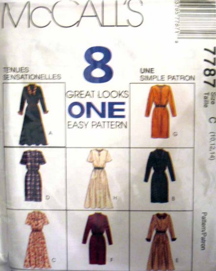 M7787 New Sewing Pattern Misses' Variations Dress Straight or Flared Skirt Size 10 12 14