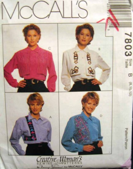M7803 New Sewing Pattern Misses' Creative Shirt Craft Embroidery Decorative Overlay Size 8 10 12
