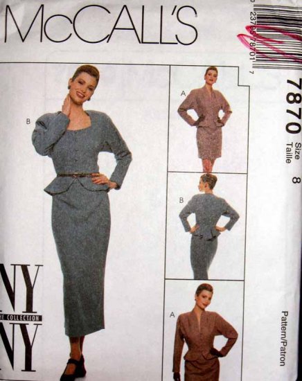 M7870 New Sewing Pattern Misses' Dolman High Fashion Peplum Fitted Jacket Slim Skirt Size 8