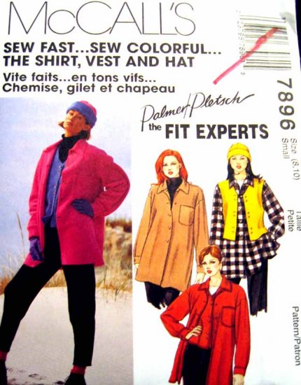 M7896 New Sewing Pattern Misses' Casual Easy Fast Shirt Vest Hat Fleece size 8 10