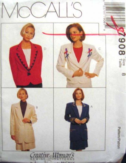 M7908 New Sewing Pattern Misses' Creative Blazer Jacket Skirt Suit Craft size 8