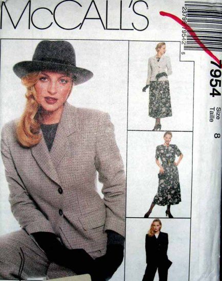 M7954 New Sewing Pattern Misses' Suit Wardrobe Fitted Jacket Top Pant Skirt Size 8
