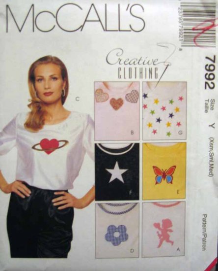 M7992 New Sewing Pattern Misses' Creative Craft Shirt Appliques Quilt Decorative Design Size XS S M
