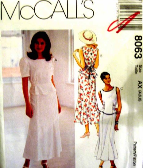 M8063 New Sewing Pattern Misses' Fitted 2 Piece Dress Tie Back Trumpet Skirt Size 4 6 8