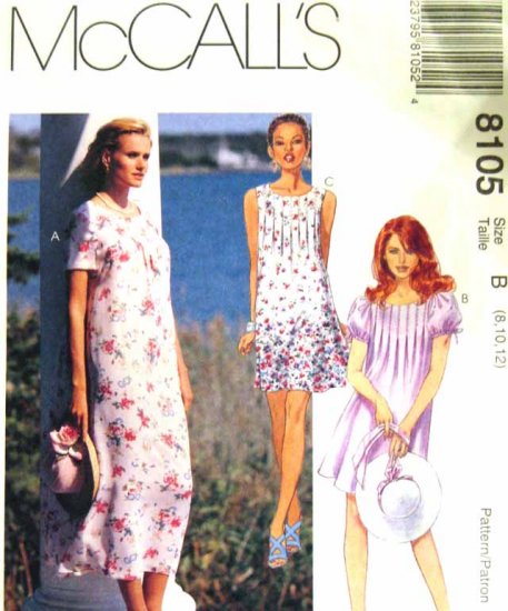 M8105 New Sewing Pattern Misses' or Juniors' Tuck Top Dress short long Size 8 10 12