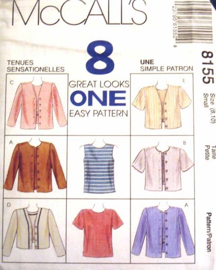 M8155 New Sewing Pattern Misses' Twin Set Cardigan Jacket Long, Short, Sleeveless Top Size 8 10