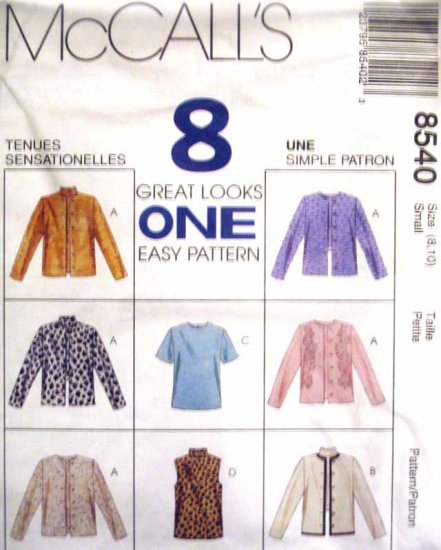M8540 New Sewing Pattern Misses' Cardigan Jacket Mock Turtleneck Top Twin Set Size 8 10
