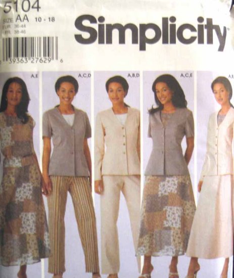 S5104 New Sewing Pattern Misses' Career Wardrobe Top Jacket Pant Skirt Size 10 12 14 16 18