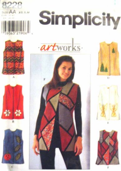 S8228 New Sewing Pattern Creative Artworks Holiday Christmas Patchwork Applique Vest XS S M