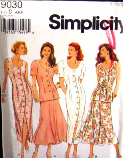 S9030 New Sewing Pattern Misses' Tuck Front Optional Tie Dress Skirt Top Size XS 4 6 8