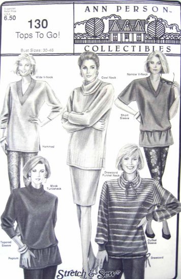SS130 New Sewing Pattern Misses Knit Top Sweater Collar Option Fleece 30 32 34 36 38 40 42 44 46