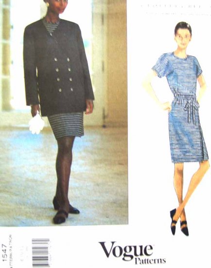 V1547 New Sewing Pattern Misses Vogue Double Breasted Jacket Wrap Dress Size 8 10 12