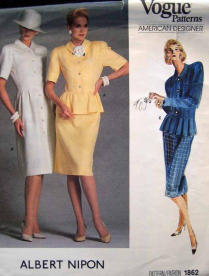 V1862 New Sewing Pattern Misses' Vogue Fitted Peplum Dress Jacket Size 8