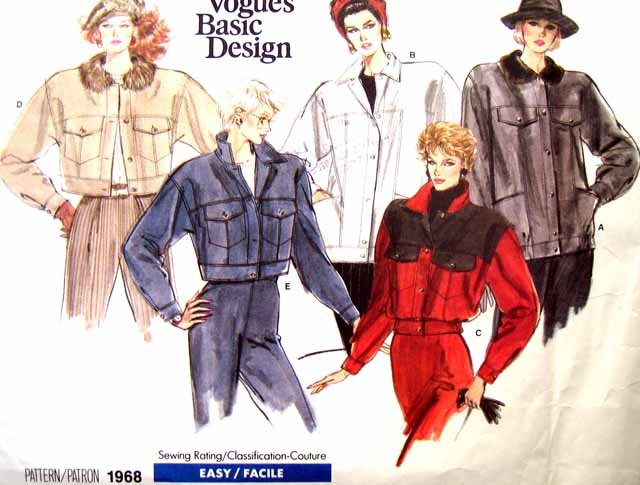 V1968 New Sewing Pattern Misses Vogue Jean Jacket Coat Cropped Size 10