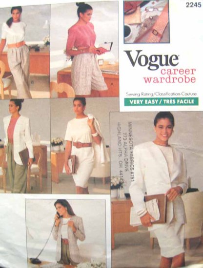 V2245 New Sewing Pattern Vogue Casual Career Wardrobe Jacket Pant Shorts Top Skirt Size 6 8 10