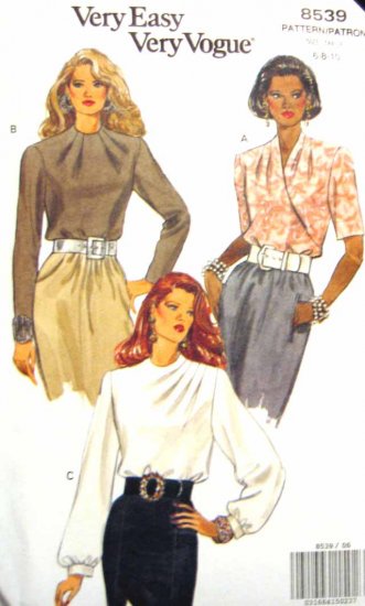 V8539 New Sewing Pattern Misses' Vogue Blouse Shirt Top Draped Tucked Funnel Neck Size 6 8 10