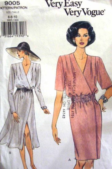 V9005 New Sewing Pattern Misses Vogue Wrap Dress Tucks Size 6 8 10