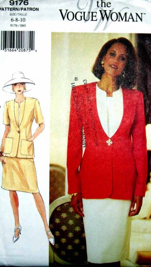 V9176 New Sewing Pattern Misses Vogue Suit Jacket Skirt Contrast Inset Size 6 8 10