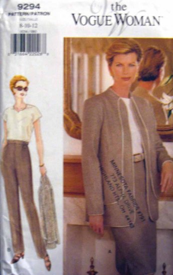 V9294 New Sewing Pattern Misses Vogue Contrast Seaming Jacket Skirt Pant Size 8 10 12