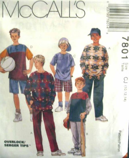 M7801 New Sewing Pattern Child Boy Teen Shirt Pants Shorts Play Sports Casual Size 10 12 14