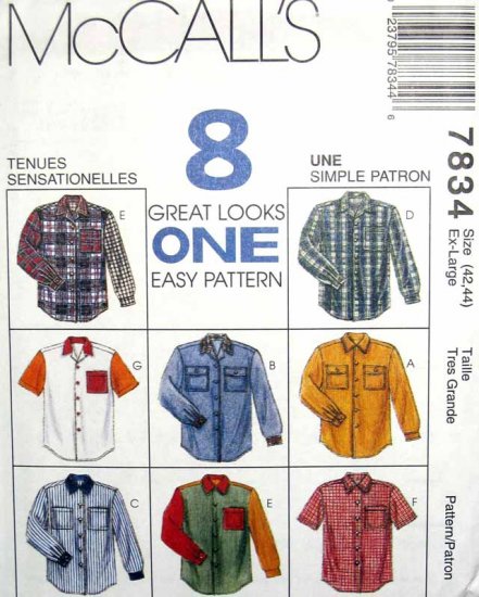 M7834 New Sewing Pattern Misses' Unisex Men Teen Classic Shirt Chest Size 31-32