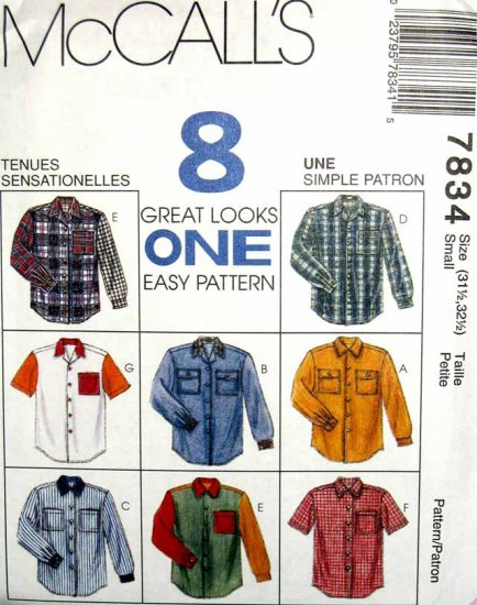 M7834 New Sewing Pattern Misses' Unisex Men Teen Classic Shirt Chest Size 42-44