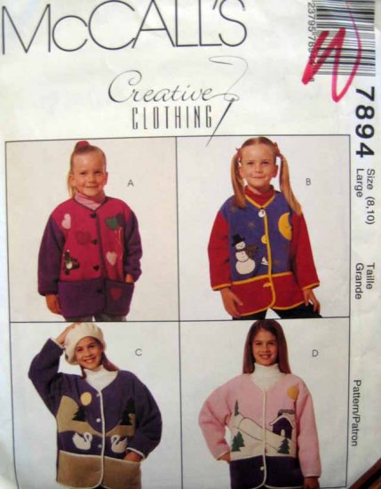 M7894 New Sewing Pattern Girl's Child Jacket Applique Seasonal Fleece size 8 10