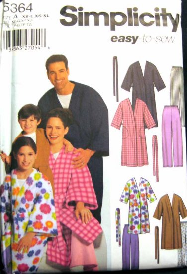 S5364 New Sewing Pattern Misses' Mens' Juniors' Kids' Child's Boys Girls Family Robe Lounge Pants