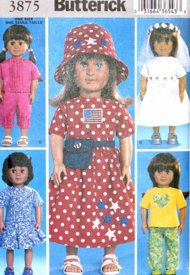 B3875 New Sewing Pattern for 18" Dolls Clothes such as Baby Dolls or American Girl Outfits for Play