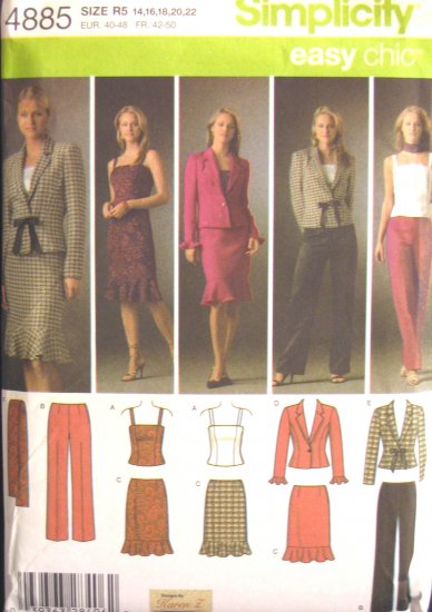 S4885 New Sewing Pattern Misses' Wardrobe Fitted Top Skirt Pant Jacket Scarf Size 14 16 18 20 22