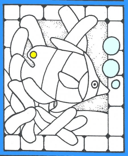 Q3486 Tropical Fish Stained Glass rubber stamp