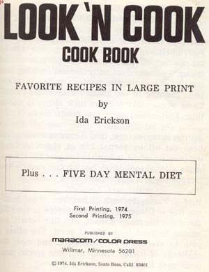 LOOK 'N COOK COOKBOOK Erickson LARGE PRINT Recipe Book