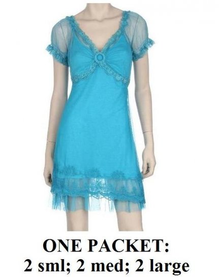 $7.00 PER PIECE; 6 dresses in a PACKET; Turquoise Blue Lace Dress, 2s,2m,2L