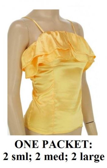 $6.25 PER PIECE; 6 tops in a PACKET; Yellow Ruffle Tank Top-2s,2m,2L