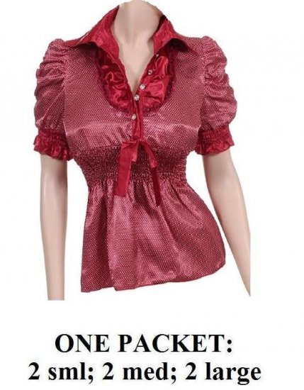 $6.25 PER PIECE; 6 tops in a PACKET; Polka Dot Burgandy Red Top- 2s,2m,2L