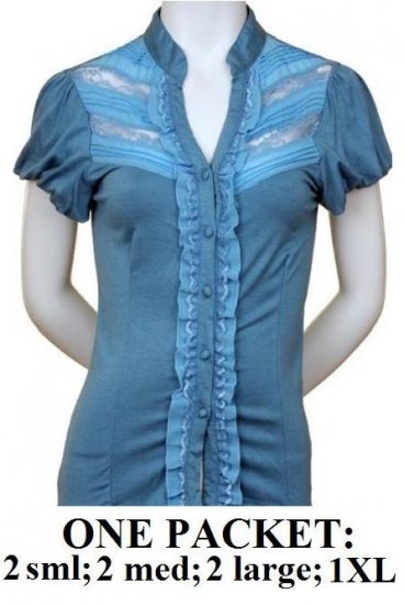 $6.25 PER PIECE; 7 tops in a PACKET; Lace and Ruffle Top (SKY BLUE) -2s,2m,2L,1XL