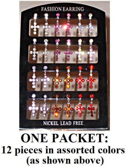$1.00 PER PAIR Cross Rhinestone Earrings (12 pairs)
