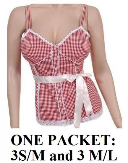 $6.25 PER PIECE; 2 tops in a PACKET; Red and white Bow Tie Tank Top- 1 S/M and 1 M/L
