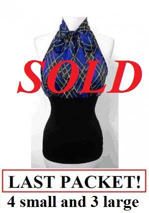 $6.25 PER PIECE; 5 tops in PACKET; Blue Plaid Halter Top 2s,1m,2L