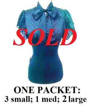 $6.25 PER PIECE; 6 tops in a PACKET; Tie Front Top (TEAL GREEN color)- 3s,1m,2L