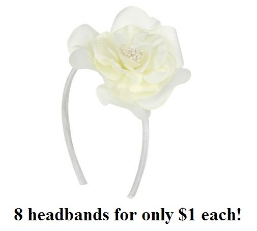 $1.00 PER PIECE; ALL WHITE Rose headband (8 pieces)