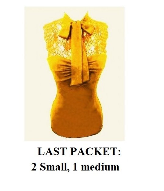 $6.25 PER PIECE; 3 tops in PACKET; Vintage Yellow Sexy Lace Top - 2S, 1M,