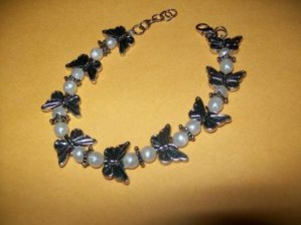 Pearl and Silver Butterfly Bracelet