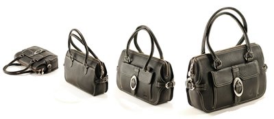 Black Italian Soft Leather with Side Pouch and Rhinstones