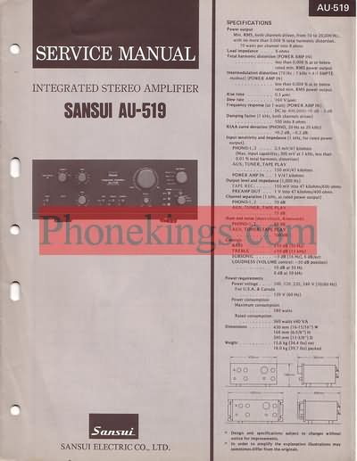 Sansui AU-519 amplifier Service manual